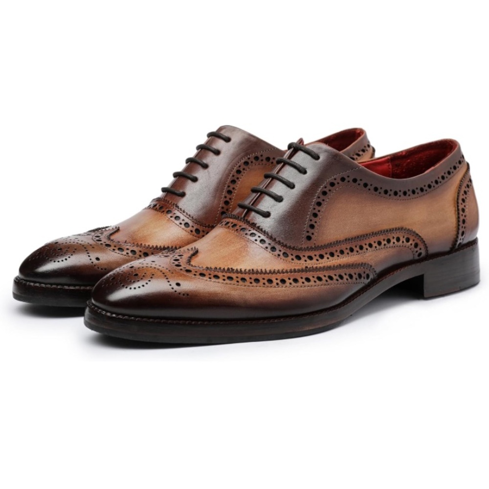 Lethato Wingtip Brogue Oxford Handcrafted MenGenuine Leather Lace up Dress Shoes